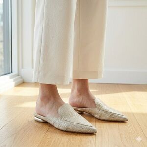 Nicholas Kirkwood Cream Gold Metallic Woven Pointed Toe Beya Mules - US 6 (36)